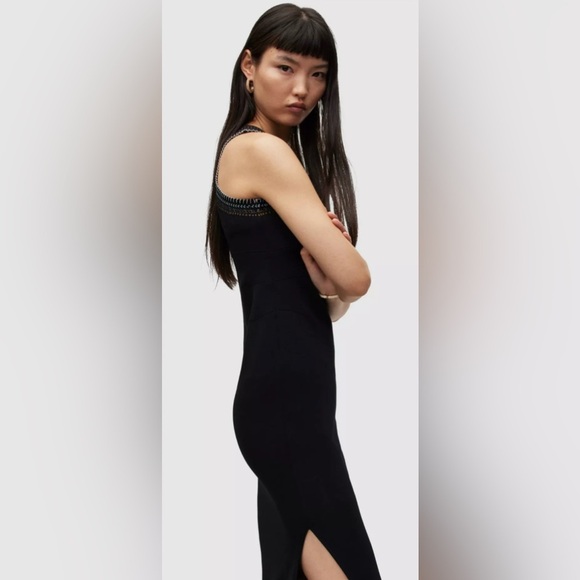 AllSaints Mako Crochet Midi Dress Size 2 - Picture 4 of 7